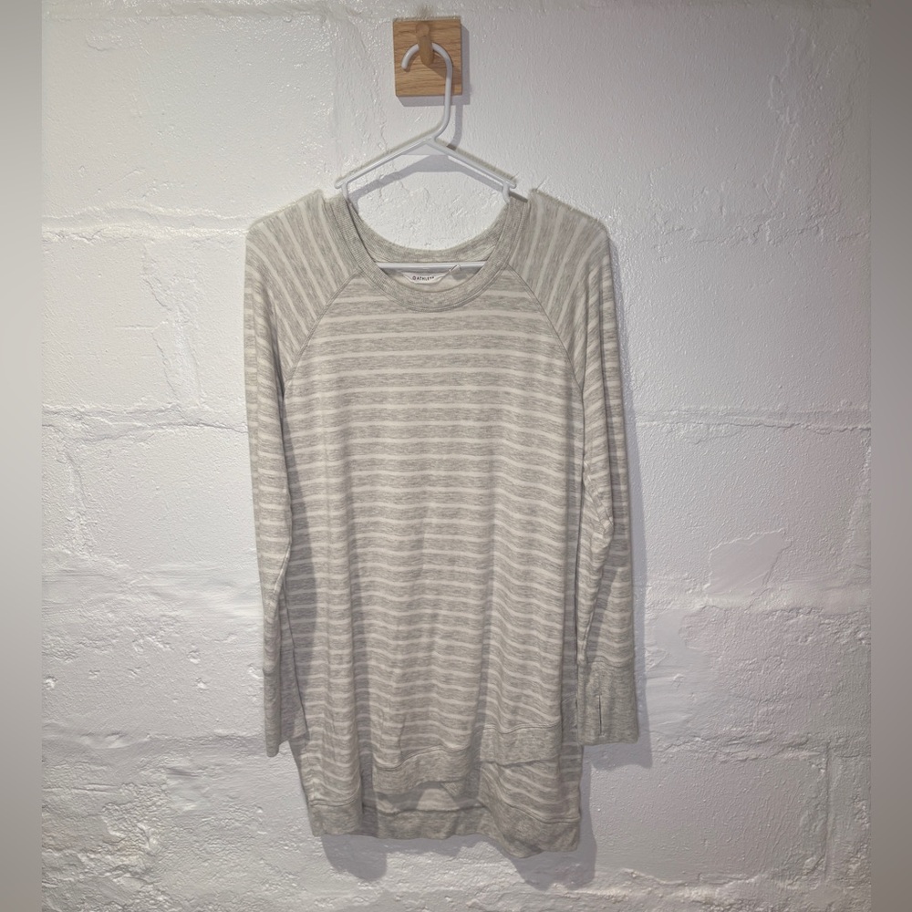 Athleta Women's White & Light Gray Striped Pullover Sweatshirt